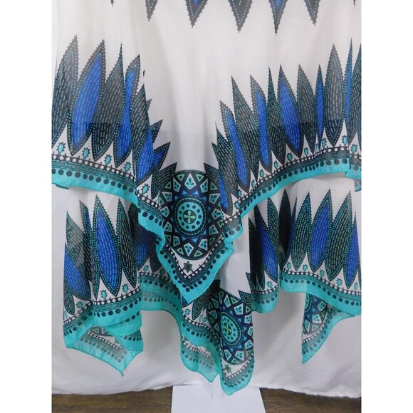 Lane Bryant Skirt Womens Plus 20 White Teal Handkerchief Hem Boho Geometric - Picture 7 of 10